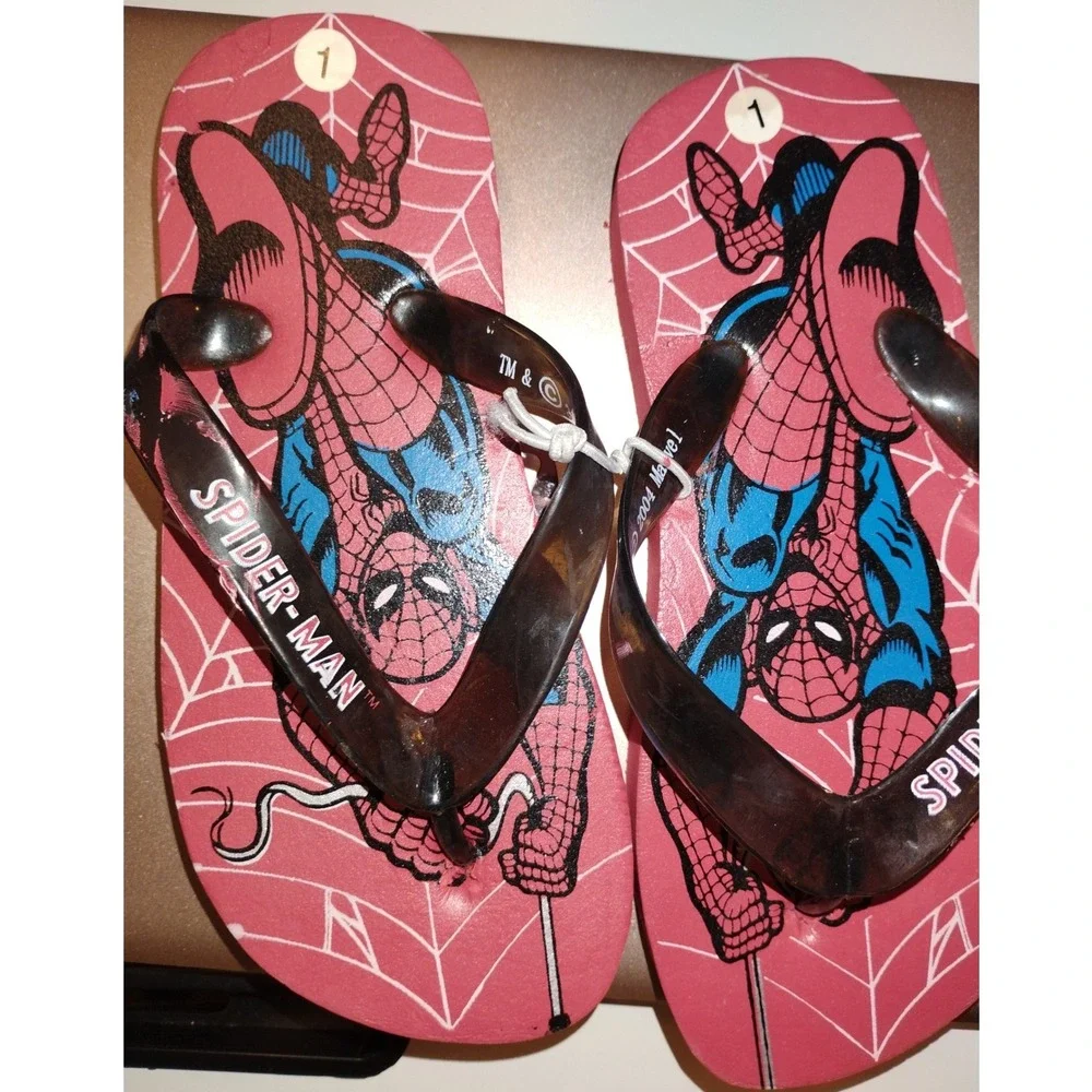 Kids Spider Man Flip Flops Size‎ 1 Red Blue Marvel Thong Sandals